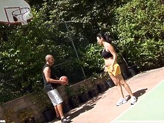 Young couple after basketball had passionate sex