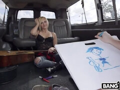 Pretty blonde tricked on the BangBus