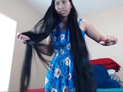 Attractive Long Haired Asian Striptease and Hairplay