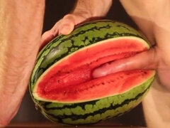 water melon jizz - pounding a melon and cumming - Gay