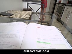 Nerdy Stepsis Sera Ryader caught reading erotic book & then gave in to kitchen sex & creampies