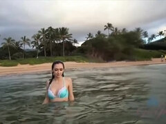 Amateur Lily Jordan Shines in Hawaii: Shaved, Brunette, Shower, Tattoo, POV, Beach, Striptease, Pissing, Smoking