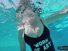 Work of art monster tits - POV solo outdoors in the pool