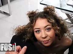 Petite Allie Addison gives a sloppy blowjob while getting pounded by a virtual meeting