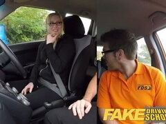 Fake Driving School pigtail cutie with hairy teen pussy creampie after lesson
