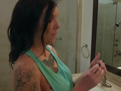 Tattooed brunette called Stella shagged in the bathroom