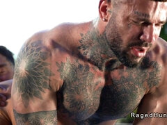 Tattooed muscle hunks anal fucking and rimming