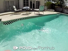 Watch Ashly anderson get pounded hard in a wet summer pool POVD session with a messy facial