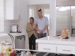 Big tit hottie gets assfucked in the kitchen