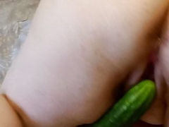 real bbw sexi masturbating with a sizeable cucumber 1
