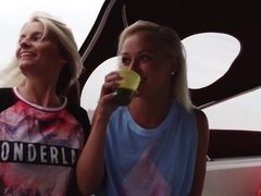 Lesbian orgy on a boat has pussy licking ladies moaning