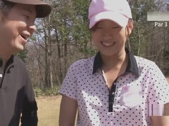 slutty japanese girl sucks cock and swallows on the golf course