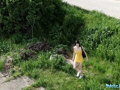 A perverted voyeur spies on a hot chick taking a pee in public and fucks her tight pussy in HD