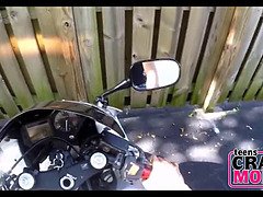 Teenage rides dildo on motorbike for cash - teenscravemoney.com