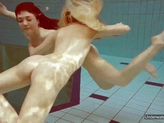 2 super-hot nymphs love swimming pool bare