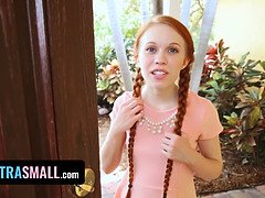 Ginger Petite In Cute Dress Dolly Little Deepthroats And Gaggs On Massive Prick