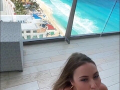 Big Tits Babe Balcony Blowjob