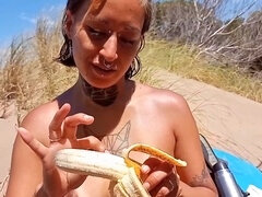 Beach, Cumshot, Latina, Licking, Naked, Public