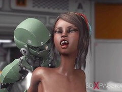 Intergalactic sexcapades! Futuristic robot pounds relentlessly a sizzling ebony babe at the space station