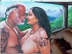 Sensual artistic depiction of stunning Indian beauty on honeymoon with father-in-law at tropical spot