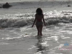 Playa, Bikini, Negro, Coño, Afeitado, Desnudarse, Alto, Tetas