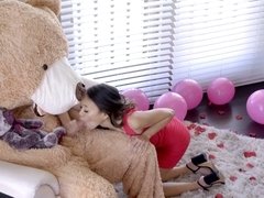 Extra small teen fucking her Teddy Bear