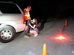 Big tits, Blowjob, Car, Doggystyle, Handjob, Hardcore, Outdoor, Teen