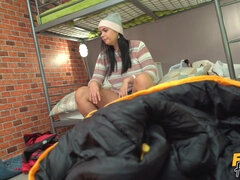 Stuck In A Sleeping Bag Threesome Episode 1 - Sofia Lee and Sereyna Gomez Cock sharing in the Hostel