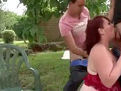 obese redhead outdoor three-way