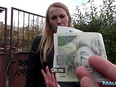 Cute Blonde Russian babe fucked through tights at roadside