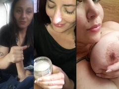 Sucer une bite, Brunette brune, Compilation, Tir de sperme, Bâillonner, Hard, Masturbation, Adolescente