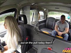 British blonde pornstar takes a rough ride in a London taxi with her big tits bouncing