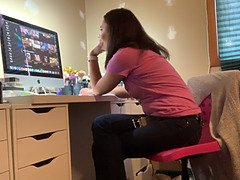 Frustrated bitch frolicking with her vagina witnessing porn