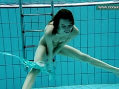 Podvodkova swimming in blue bikini in the pool