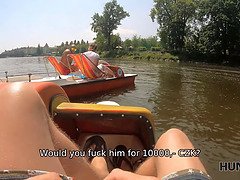 After fun on catamaran busty beauty sucking hunters dick in forest