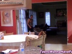 Real amateur teens get their mouths filled with jizz at the kitchen party