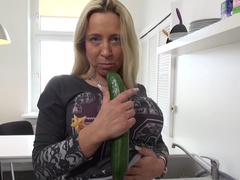 German mom playing with fruit