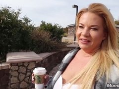 Chubby blonde MILF with big tits gets fucked outdoors