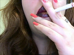 black-haired Close Up Smoking Fetish Clip Pale White Girl plump teenage Smoker