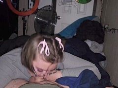 Delivered an irresistible blowjob adorned with bows in my hair, devouring every inch