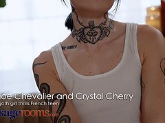 Crystal Cherry and Petite French girl Chloe Chevalier have a steamy lesbian session with pussy eating, vibrator play and more!