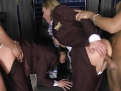 Assfucked CFNM stewardess joins mile high club