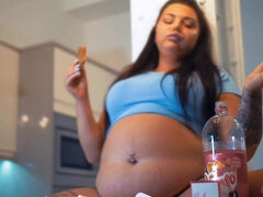 Fat ass brunette BBW in food fetish video - feeding