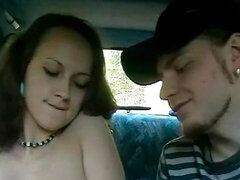 Blowjob, Car, Couple, Handjob, Kissing, Natural tits, Outdoor, Skinny