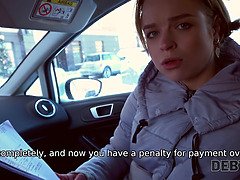 Watch this blonde Russian teen pay off her debt with a hot fuck at her collector's place