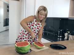Jessy Fiery enjoys watermelon and masturbating