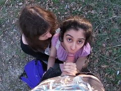 Having fun with 2 stranger teens that come back from school POV PUBLIC SEX!