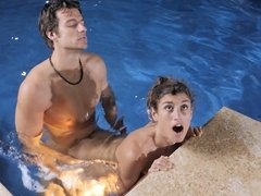 Babes, Big cock, Big tits, Licking, Natural tits, Outdoor, Pool, Wet