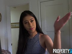 Hot Asian agent with big tits fucks client in HD video