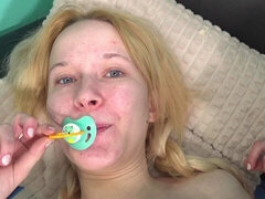 Blonde in baby clothes gets fucked hard